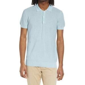 A.P.C. Men Jude Solid Polo Shirt Light Blue Size XXL 1805